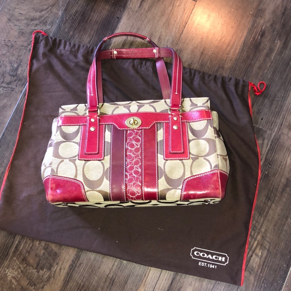 COACH Hampton Canvas & Leather Sig Carryall RED